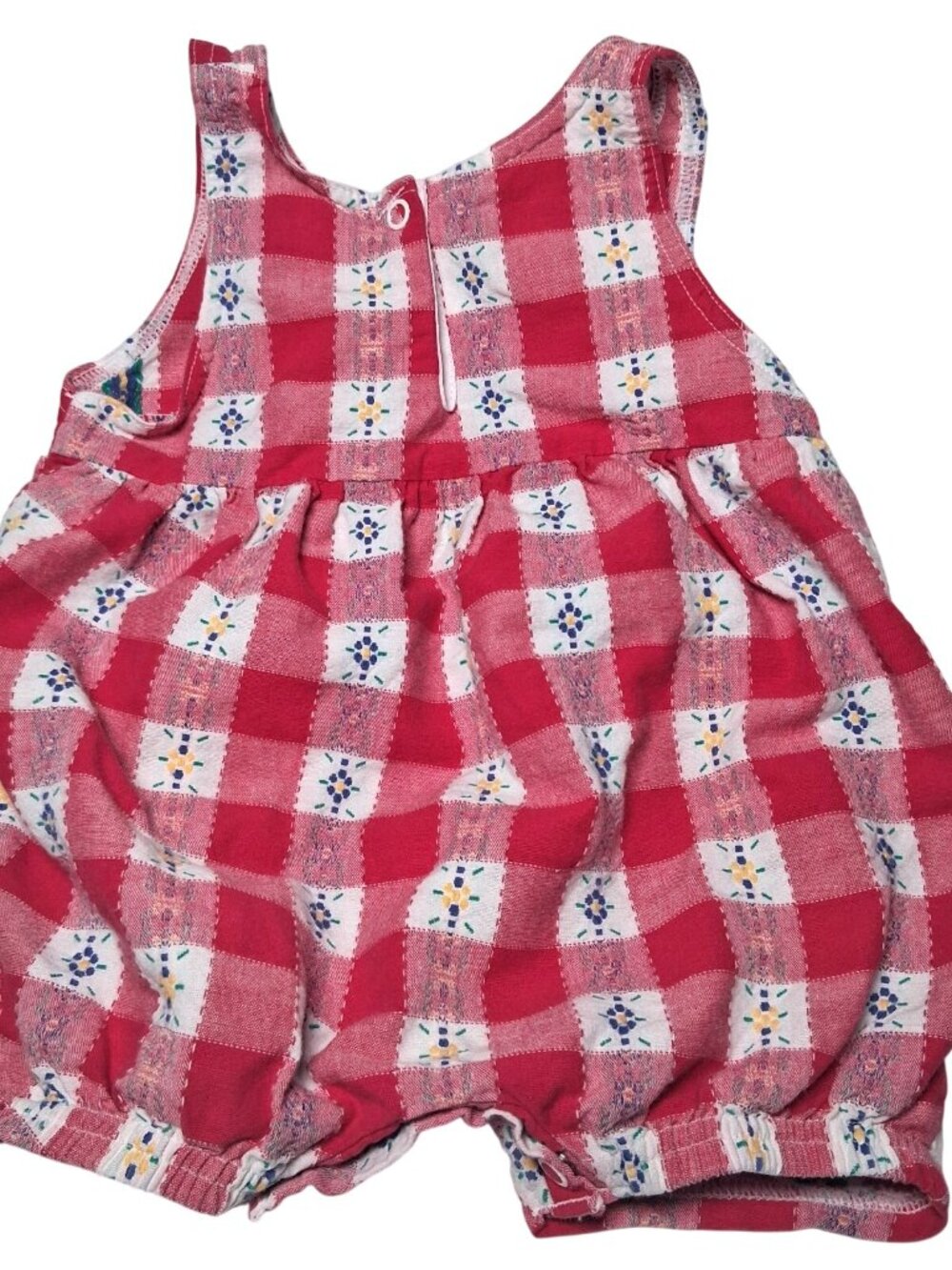 Vintage Carters Baby Girl Romper 3-6M Red Check Plaid Floral Country Cottage - Picture 2 of 12